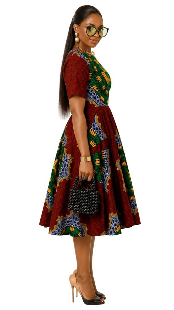 MARIAMA AFRICAN PRINT MIDI DRESS [GREEN]