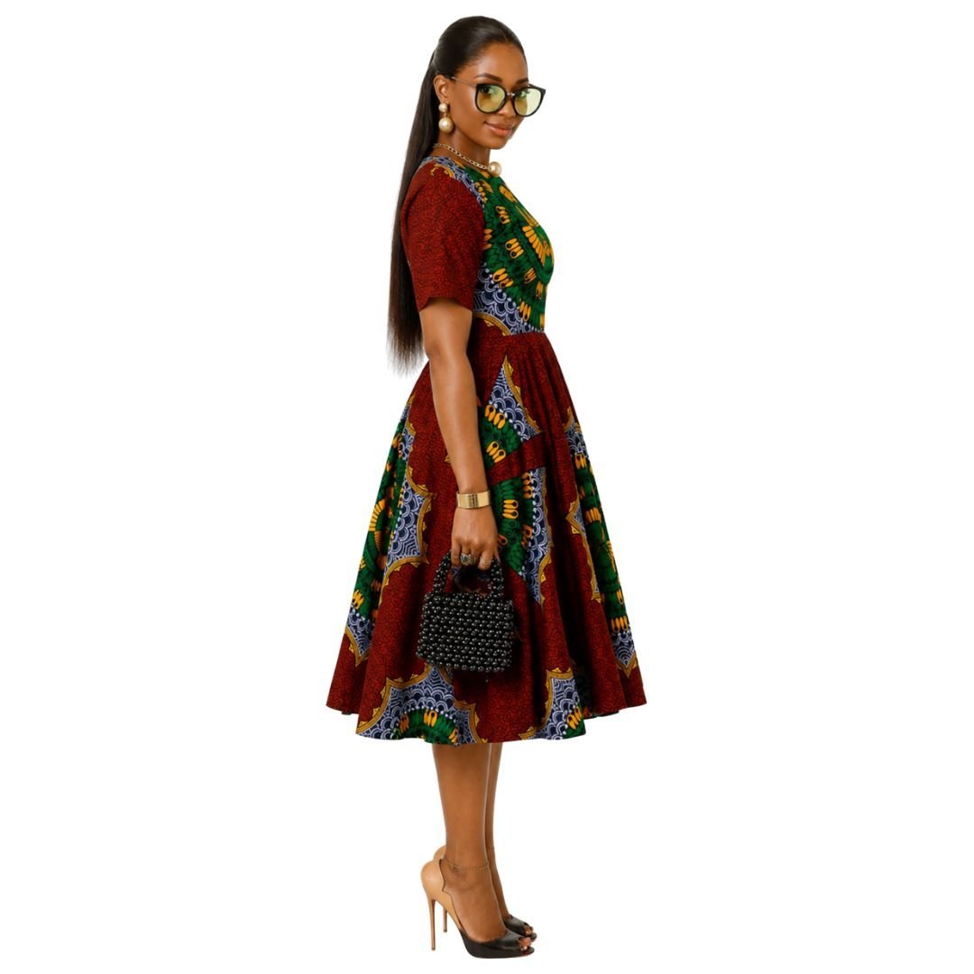 MARIAMA AFRICAN PRINT MIDI DRESS [GREEN] - Especially Yours