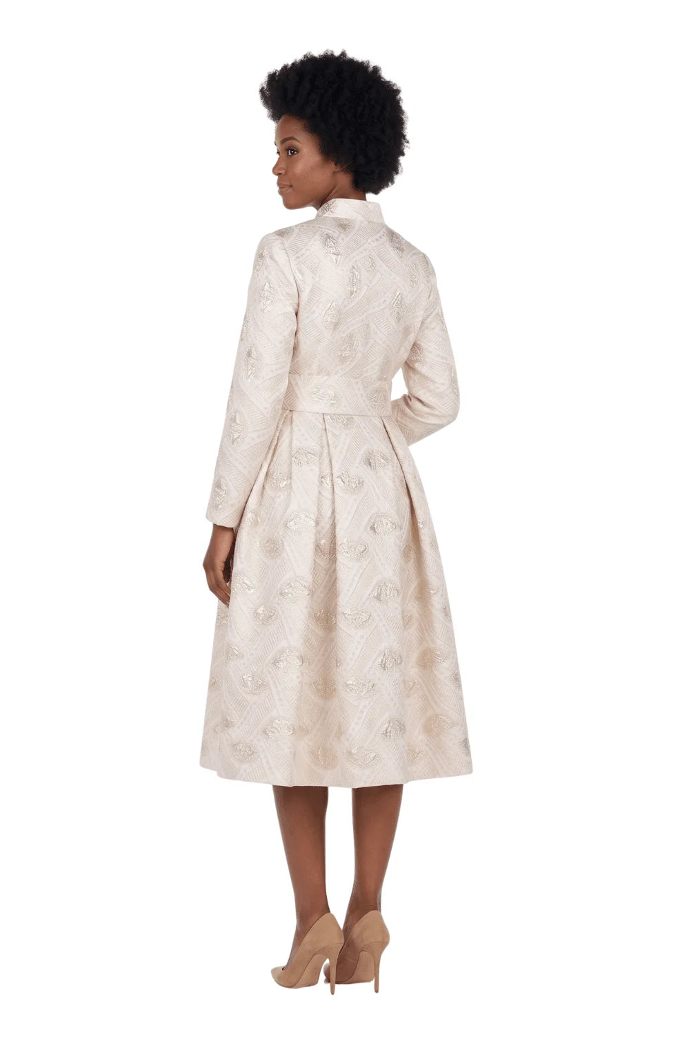 Stand Collar A-line Metallic Brcd Drs w/ Belt
