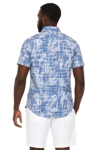 Men’s Blue Leaf Short Sleeve Stretch Shirt - Especially Yours