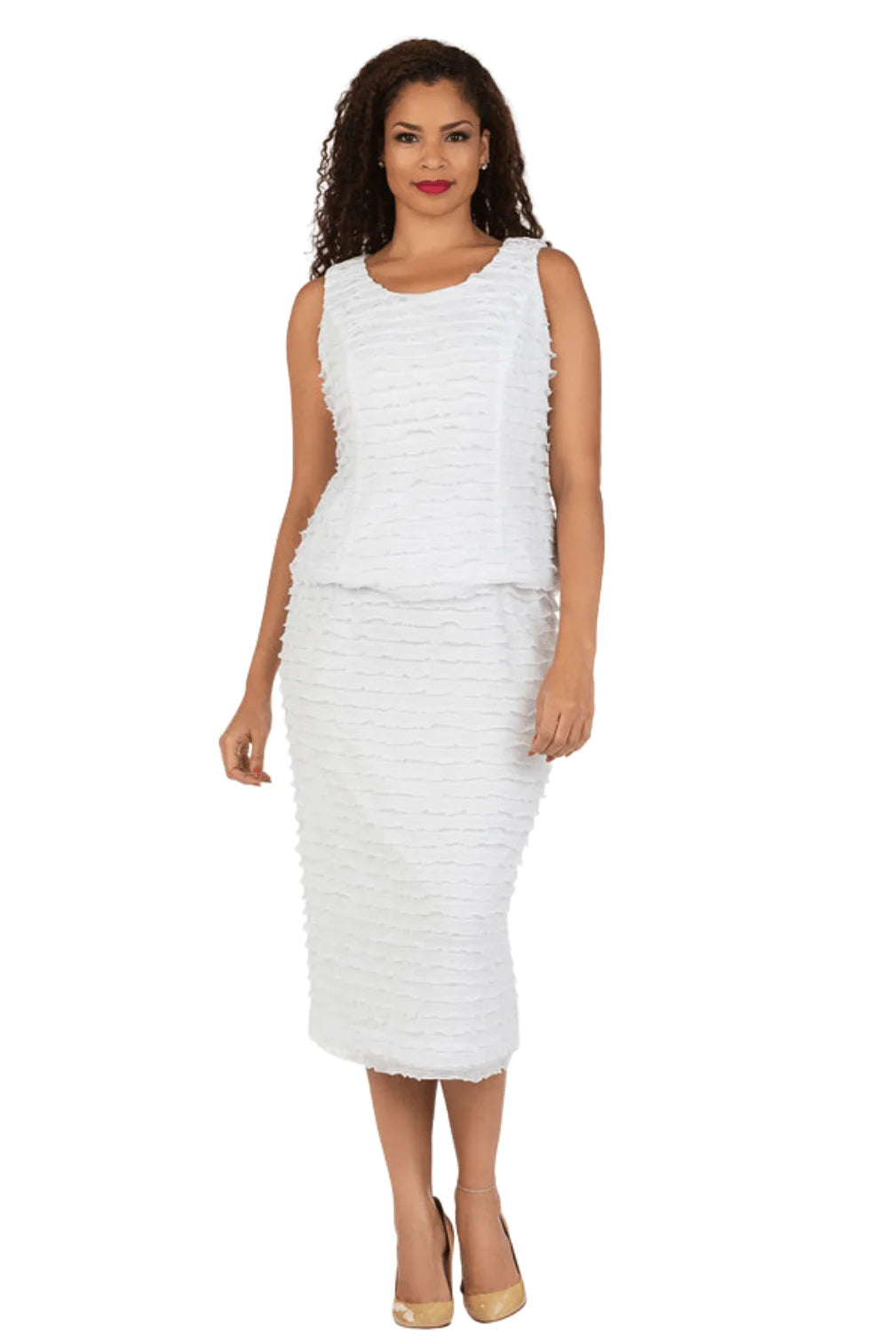 3pc Ruffled Shoulder Skirt Suit