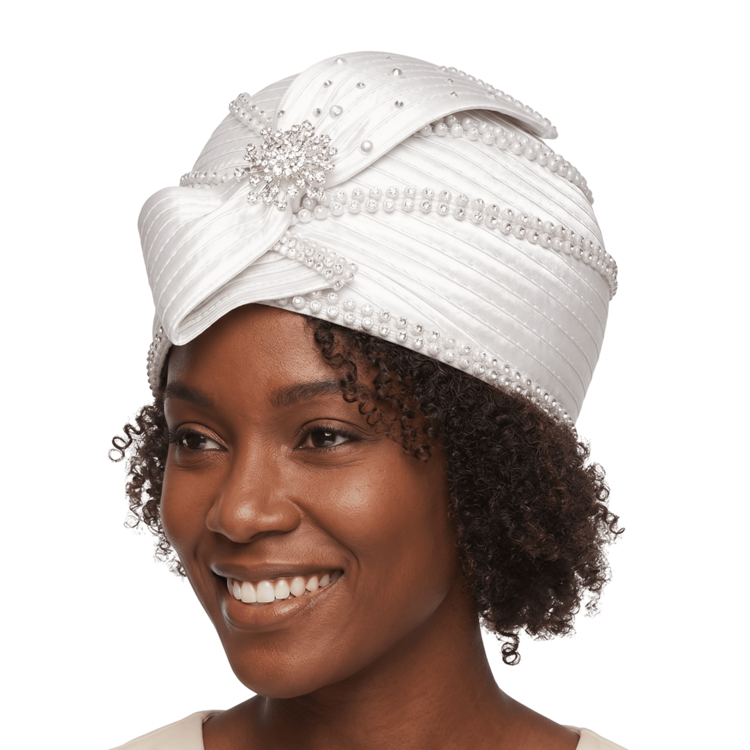 Round Ribbon Hat w/ Brooch and Rhinestoned Strip - Especially Yours