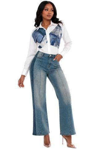 Crystal Side Panel Wide Leg Jeans - 83028 - Especially Yours