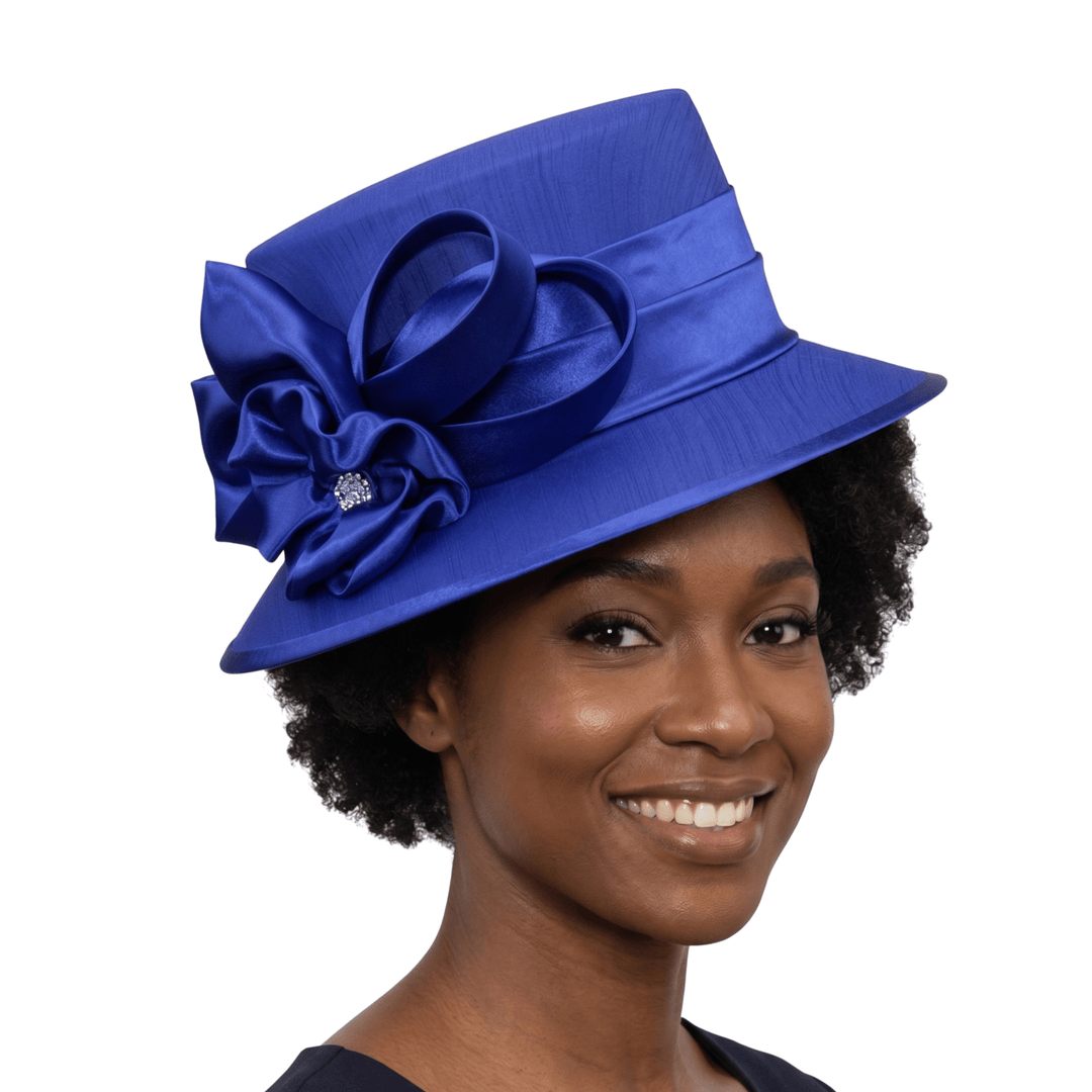 Small Brim Ribbon Flower Hat w/ Stones - Especially Yours