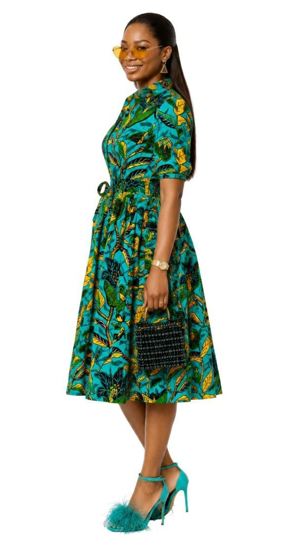 MOREMI AFRICAN PRINT BUTTON DOWN DRESS [MULTICOLOR]