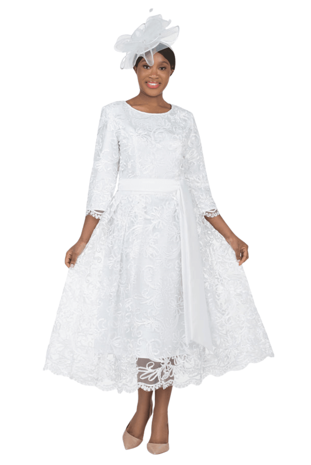 Long Slv Lux Lace A-line Dress w/ Belt - Plus - Especially Yours