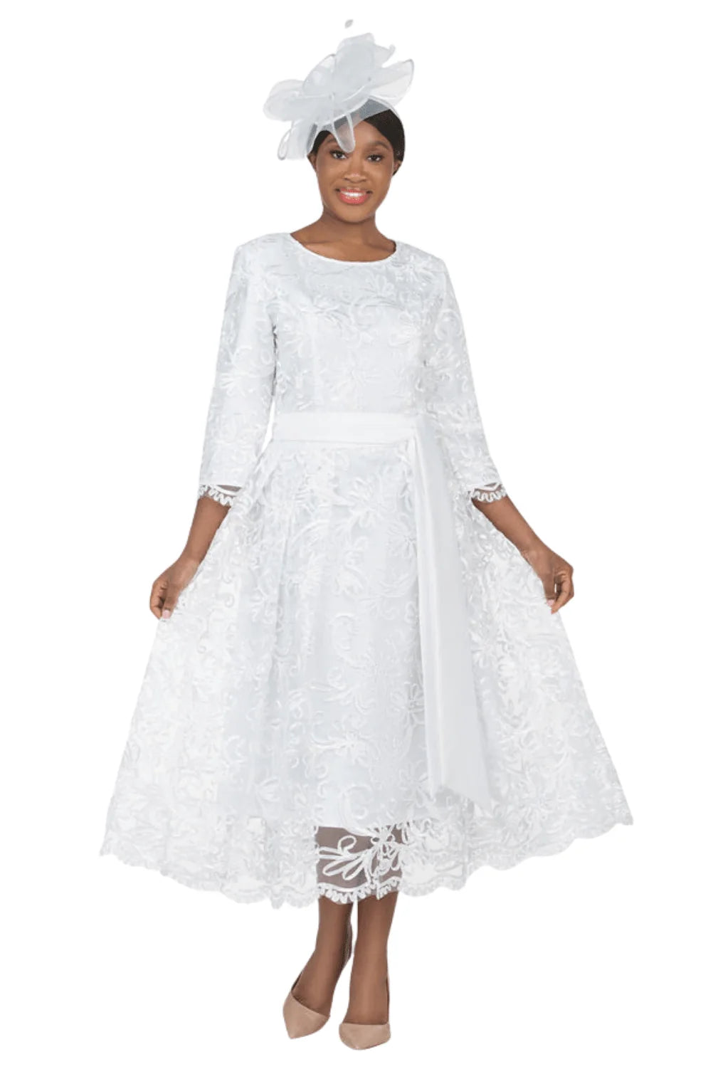 Long Slv Lux Lace A-line Dress w/ Belt