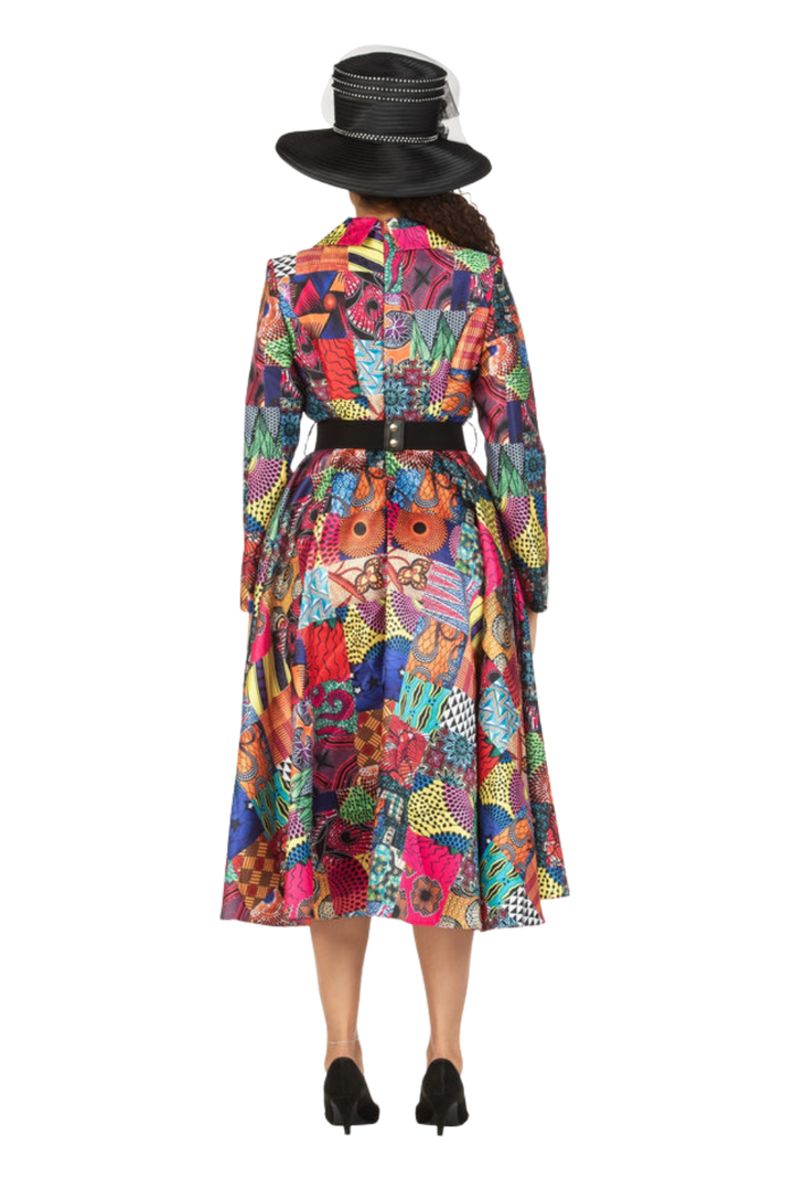 SHAWL COLLAR MULTI PRINT DRS W/ BELT-PLUS - Especially Yours