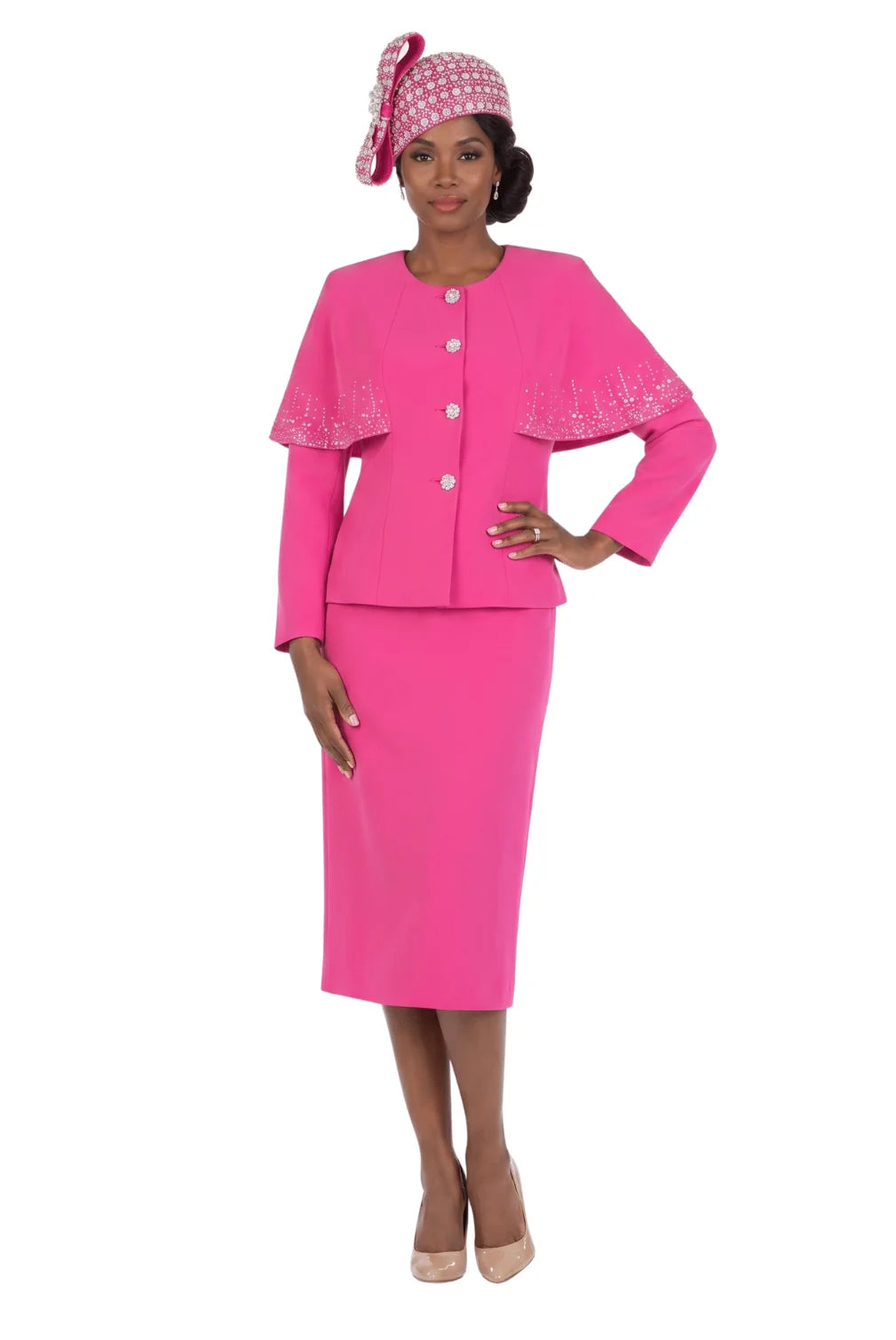 2PC STONED FAUX CAPE SKT SUIT-PLUS