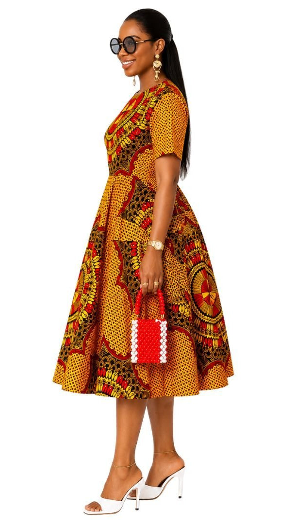MARIAMA AFRICAN PRINT MIDI DRESS [ORANGE]
