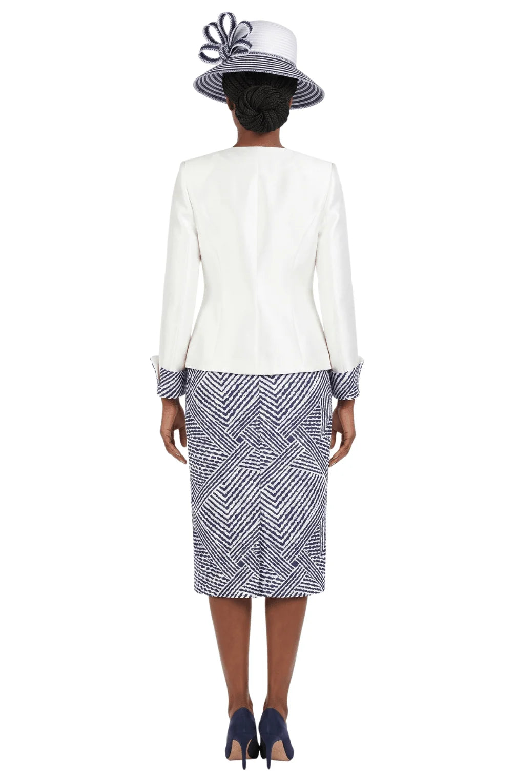 3pc Two-tone Wave Print Skt Suit-Plus
