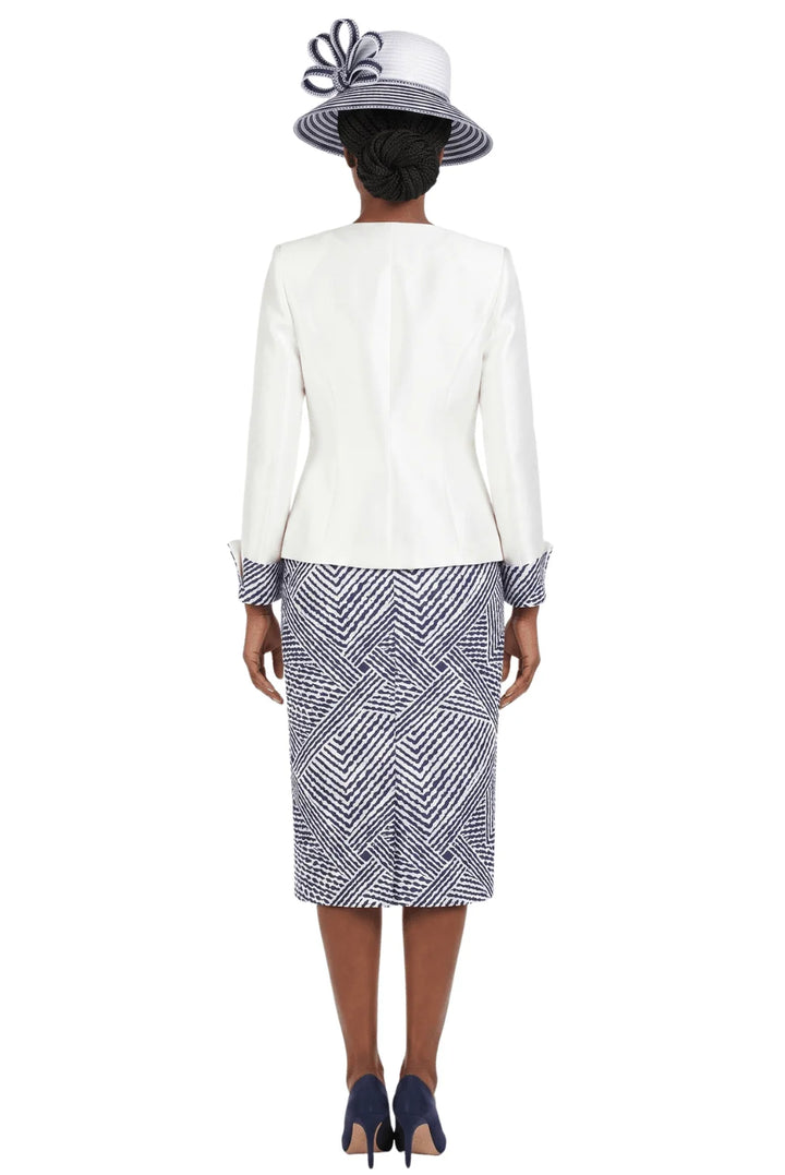 3pc Two-tone Wave Print Skt Suit-Plus