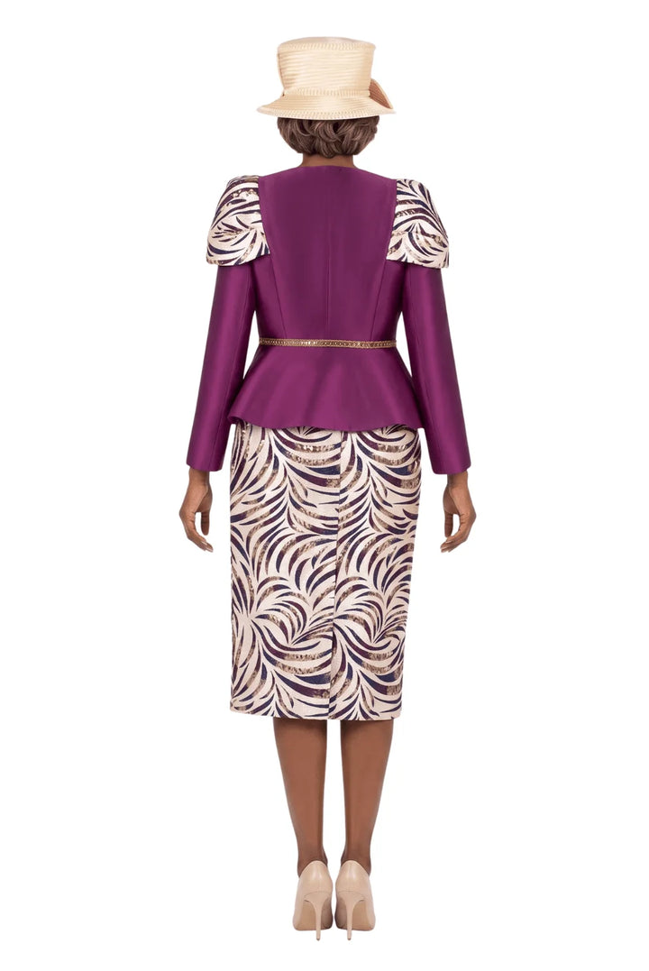 3pc Silky Twl+Brcd Skt Suit w/ Gold Waist Dtl