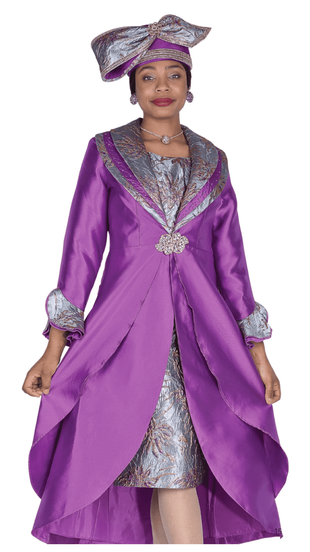 Elite Champagne 6160-PU Purple Brocade Duster Dress Suit with Shawl Collar - Especially Yours