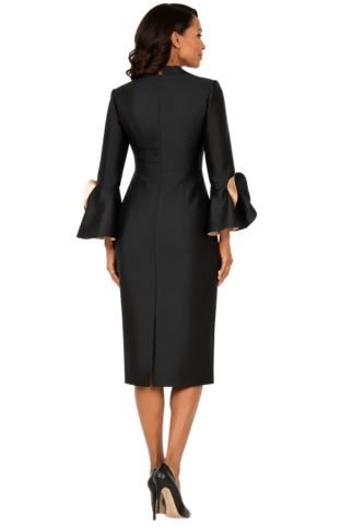 Luxe Twill Dress with Contrast Cascade Ruffles