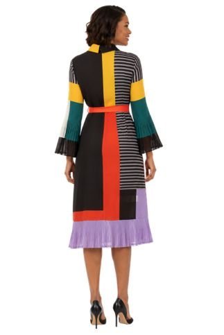Artistic Colorblock Pleated Shirt Dress with Belt - Especially Yours