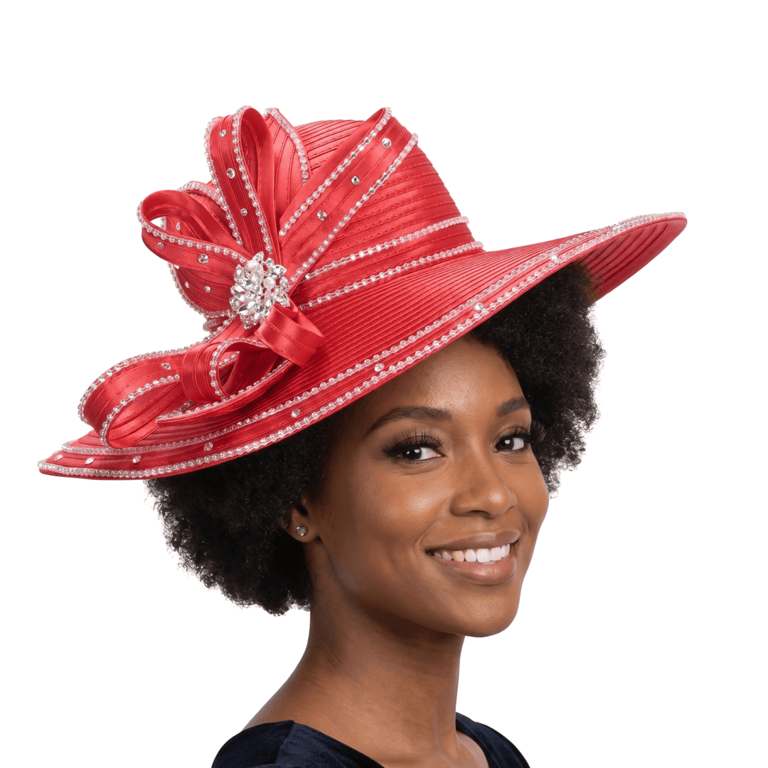 Wide Brim Rhinestoned Ribbon Hat - Especially Yours