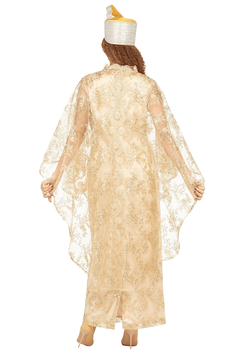 2pc Lux Sequined Lace Drs + Hi - low Cape - Plus - Especially Yours