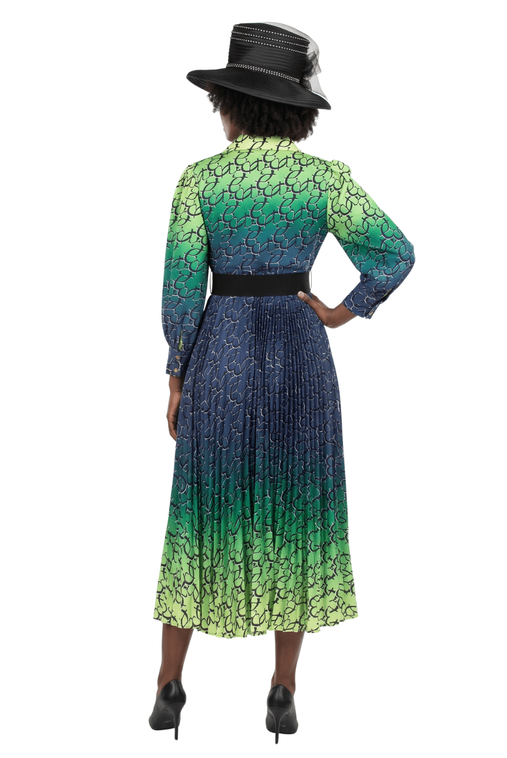 Ombre Print Flowy Pleats Drs w/ Belt-Plus - Especially Yours