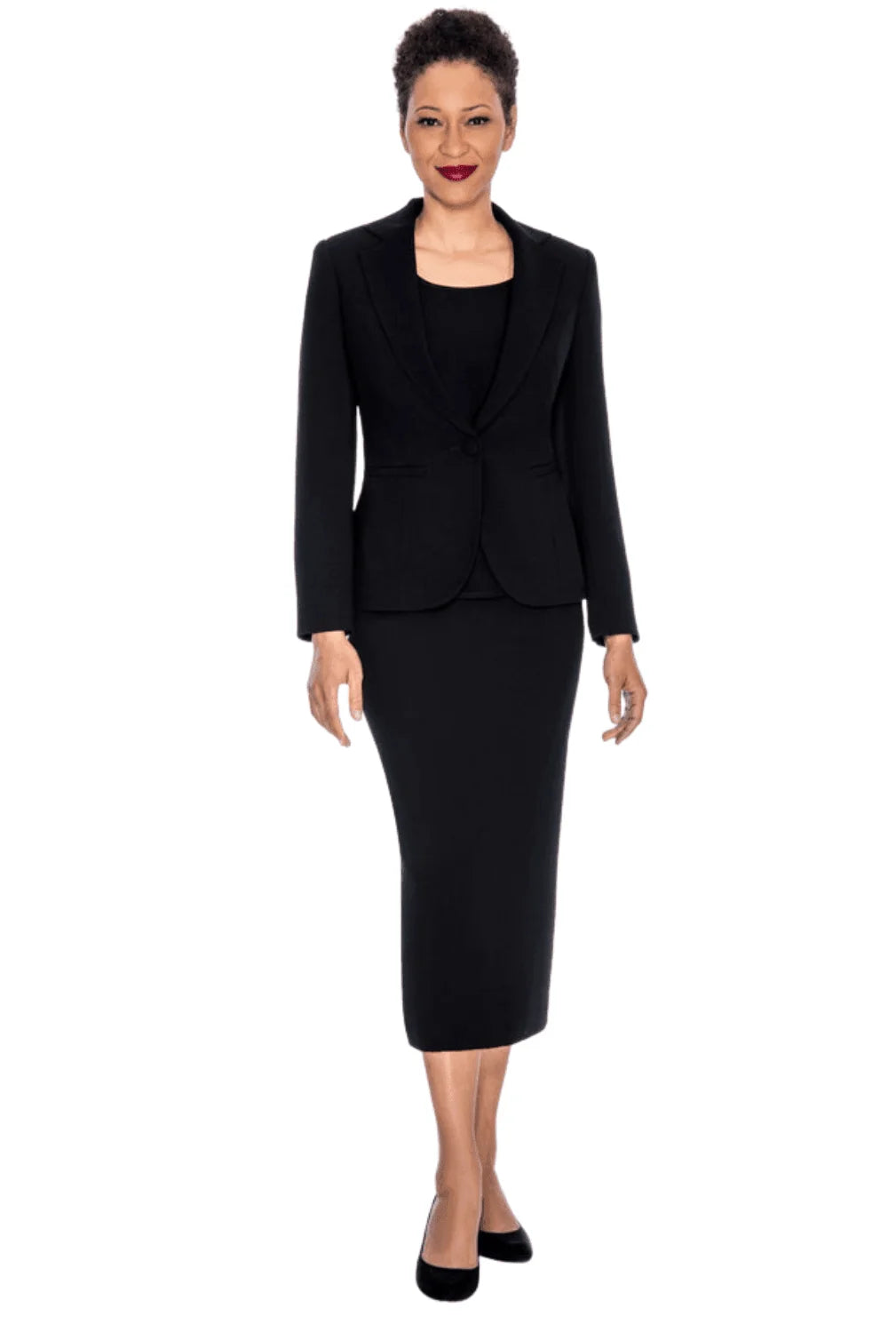 3pc Basic Notch Collar 1-button Skirt Suit-Plus