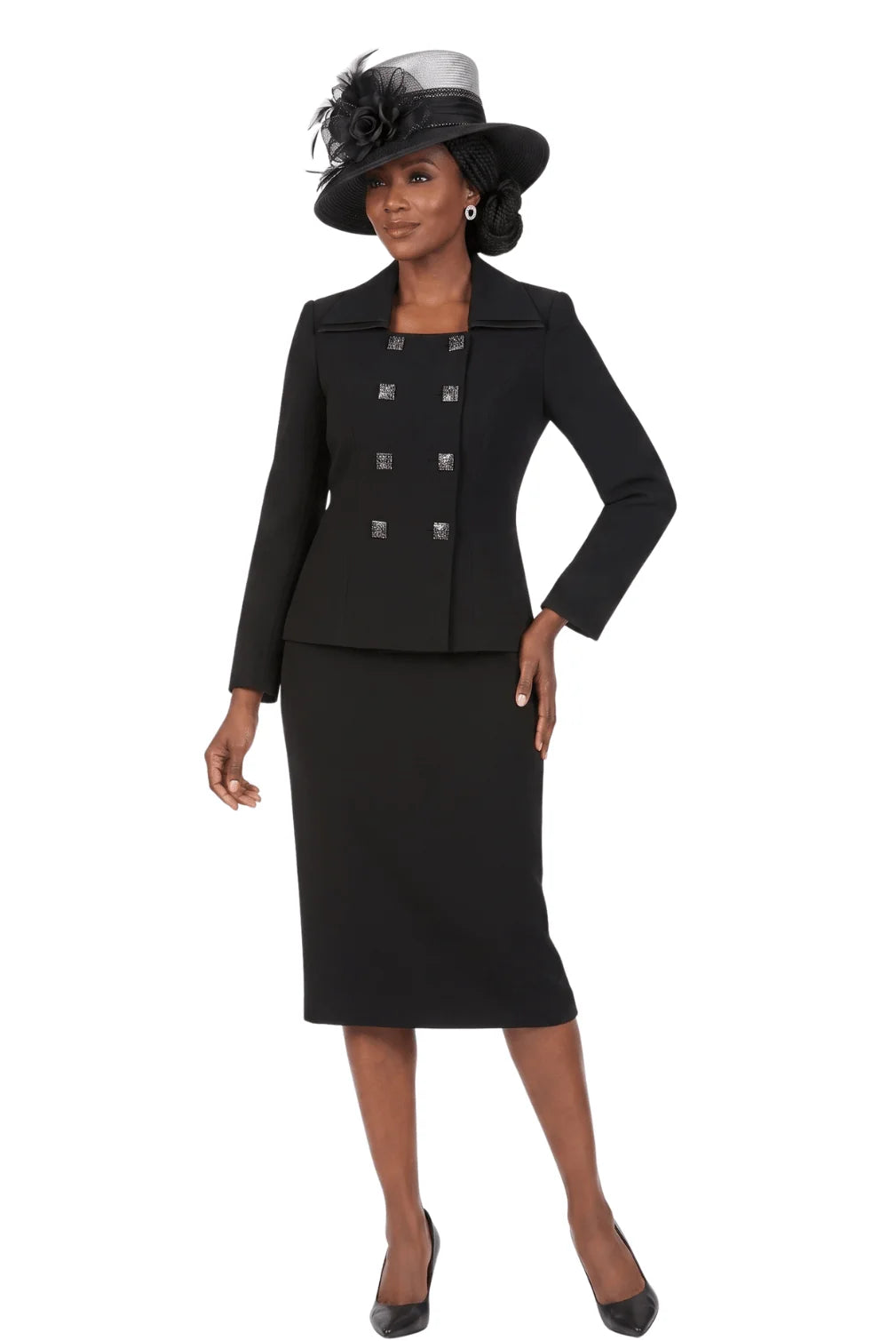 2pc Dbl Breasted Skt Suit w/ Ogz Collar&Cuff-Plus