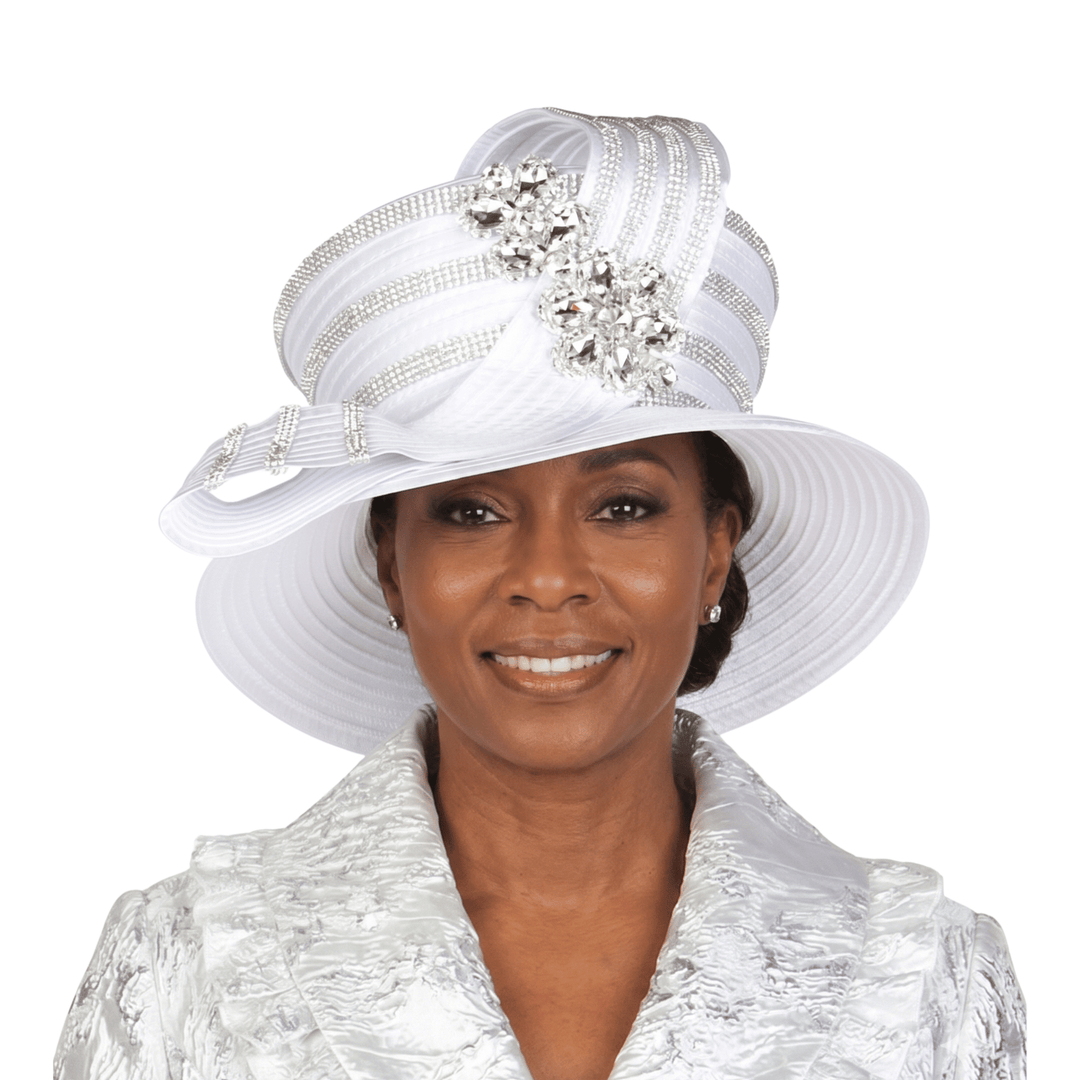High Crown Rhstn Strip Hat w/ Brooch - Especially Yours