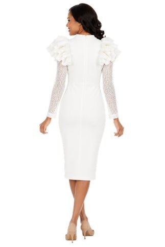 Elegant Scuba Sheath Dress w/ Semi-Sheer Lace Slv - Especially Yours