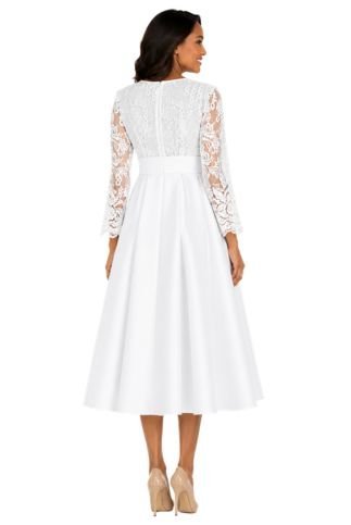 Graceful White Lace Slv Tea - Length Occasion Dress - Especially Yours