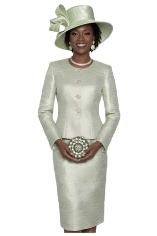 2-Piece Elegant Shimmer Novelty Skirt Suit w/ Rhinestone Buttons 5180