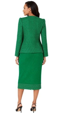 Green Textured Knit Skirt Suit - 7325