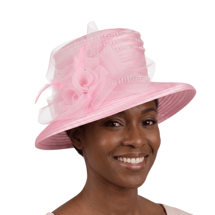 Medium Brim Satin Ribbon Hat w/ Mesh Flower - Especially Yours