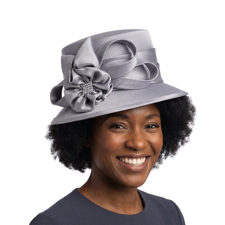 Small Brim Hat w/ Rhinestoned Ribbon Flower