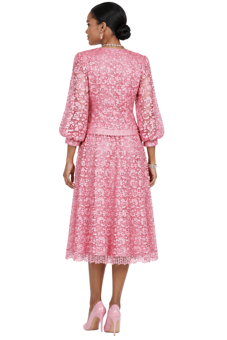Elegant Fuchsia Lace Midi Dress Jacket with Rhinestone - Especially Yours