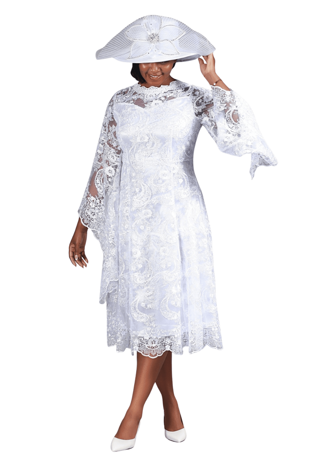 Lace A - line Dress w/ Ovsz Bell Slvs - Plus - Especially Yours