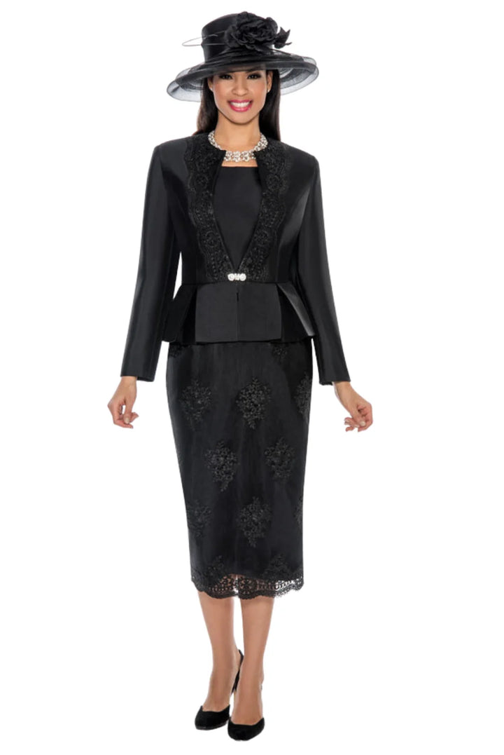 3pc Peplum Jkt Lace Overlay Skirt Suit