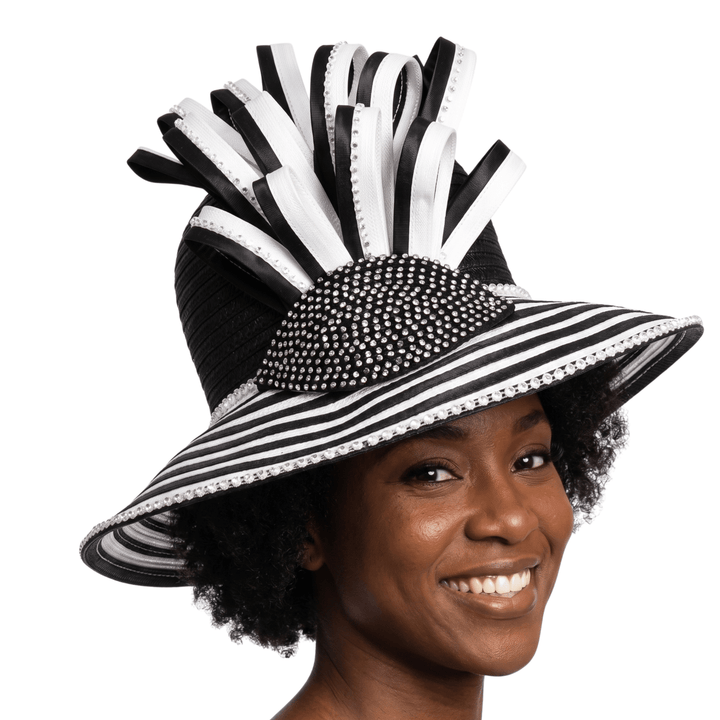 Big Brim Two-tone Hat w/ Rhst and Bouquet Decor - Especially Yours