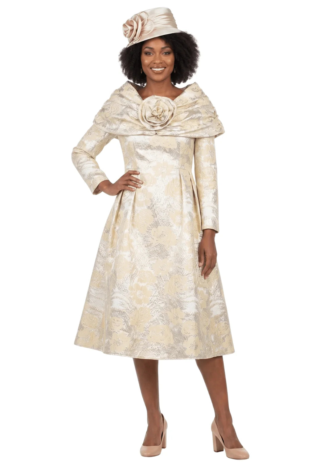 1pc Lux Brocade A-line Dress w/ Cape