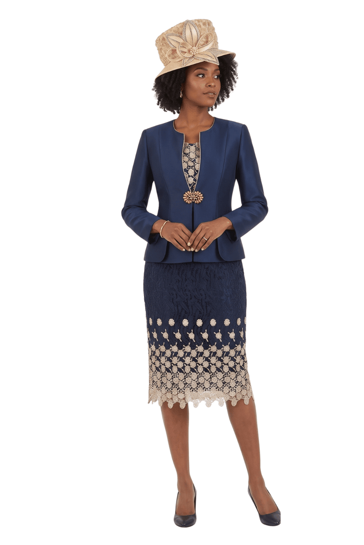 3pc Silk Twill/Lace Combo Two-tone Skirt Suit-Plus - Especially Yours