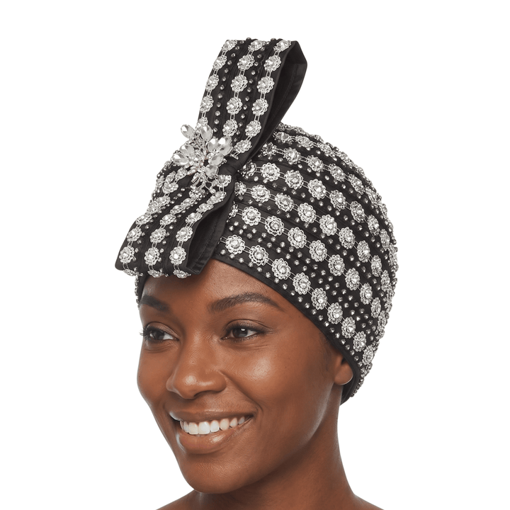 Rhinestoned Pillbox Hat w/ Brooched Vertical Bow - Especially Yours