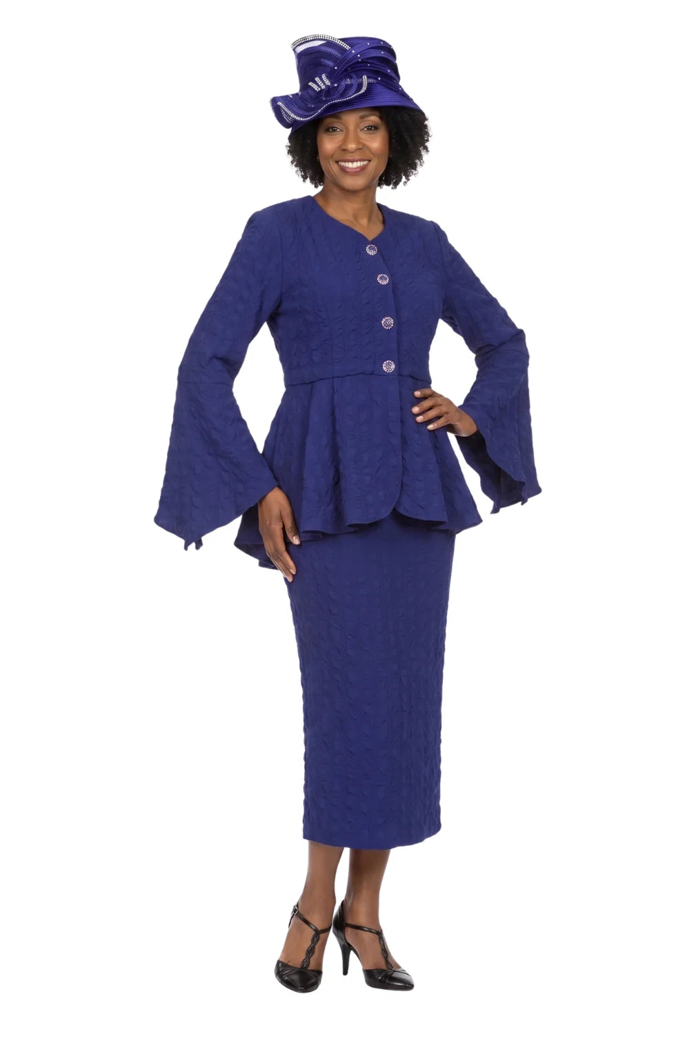 2pc Popcorn Peplum Jkt & Column Skirt Set - Plus Size