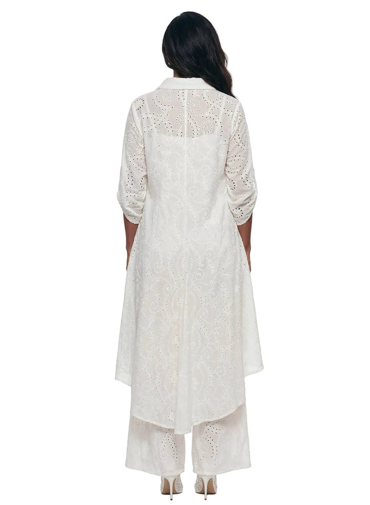 embroidered cotton hi-low tunic set white Lisa Rene | Especially Yours