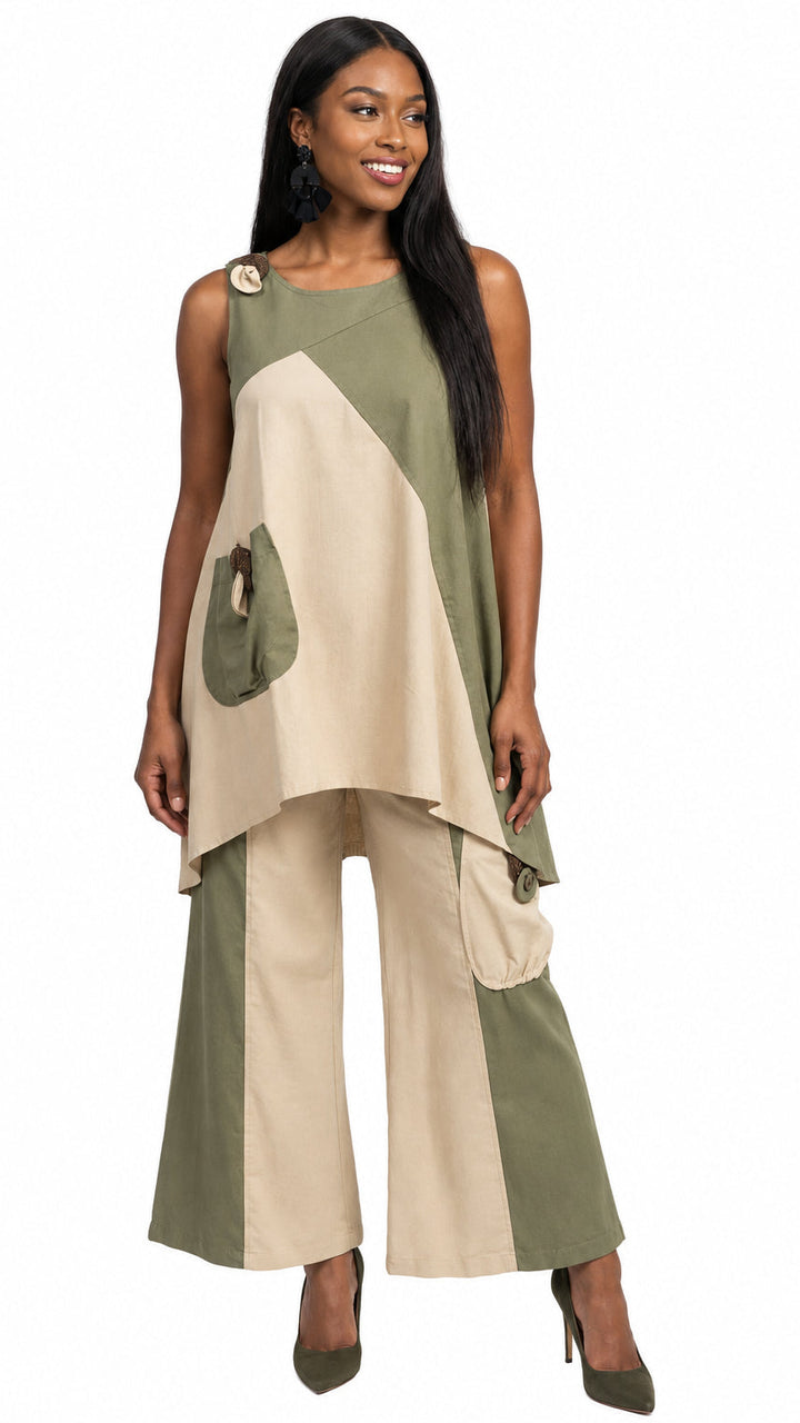 Lisa Rene' , 2Pc. Tunic & Pant Set, Linen/Viscose Fabric. Style 3389