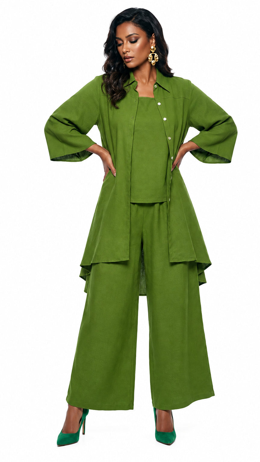 Lisa Rene' , 3Pc. Jacket, Cami & Pant Set, Linen/Viscose Fabric. Style 3392