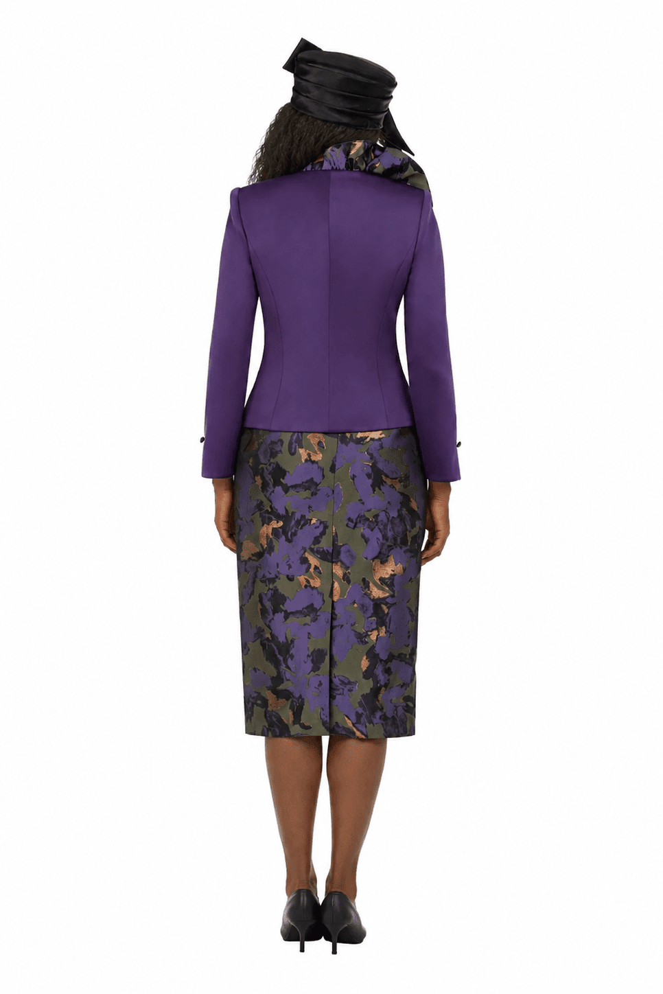 Purple Ruffle Jkt&Floral Brocade Skirt Suit-Plus - Especially Yours
