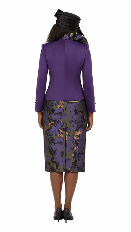 Purple Ruffle Jkt&Floral Brocade Skirt Suit-Plus
