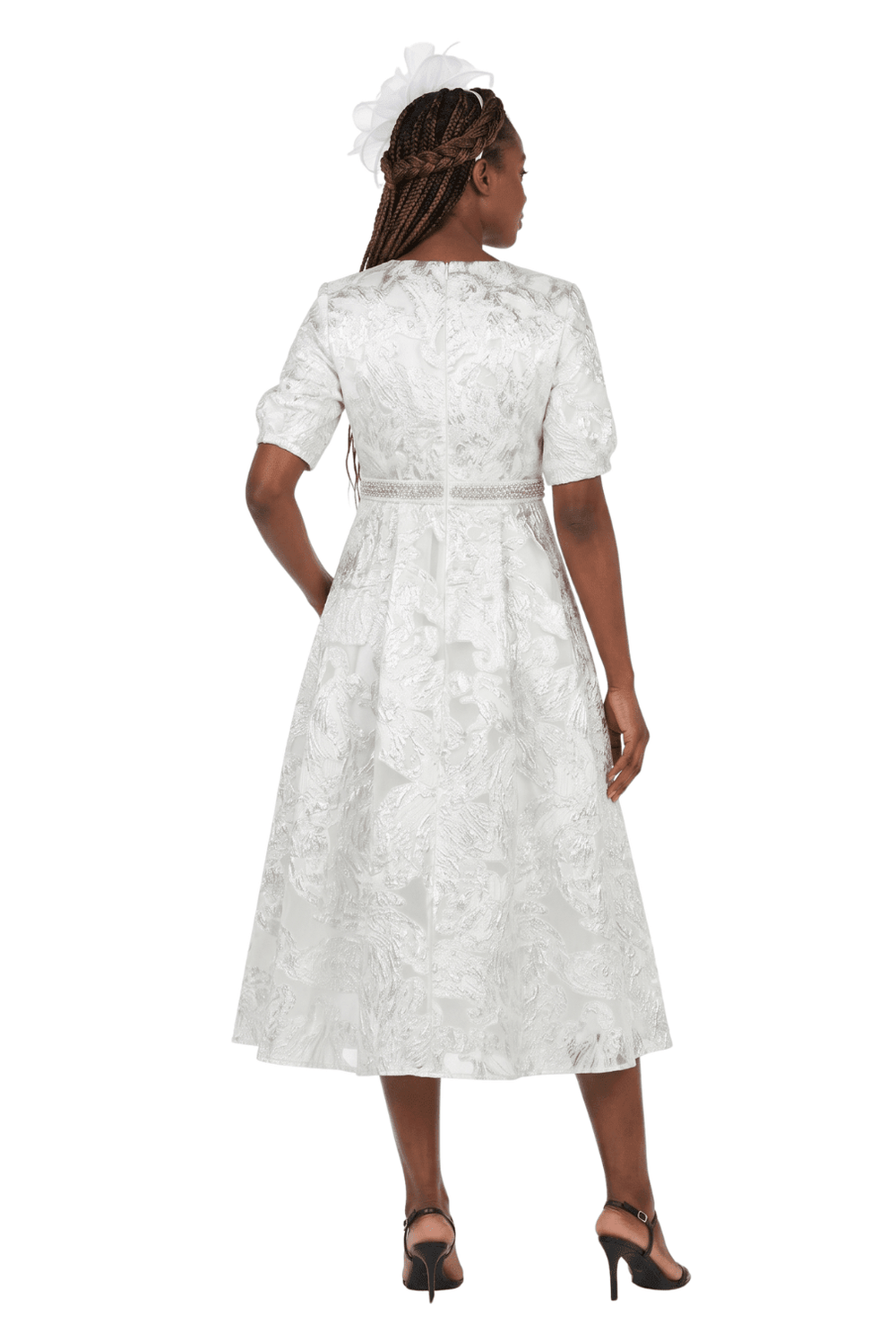 Puff Short Slv Jqd A - line Drs w/ Waist Detail - Plus - Especially Yours
