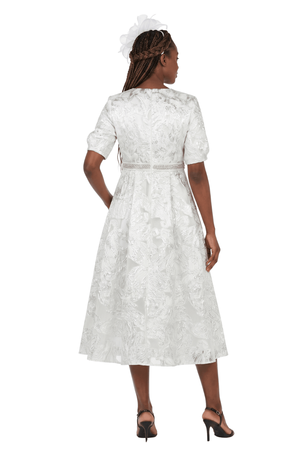 Puff Short Slv Jqd A - line Drs w/ Waist Detail - Plus - Especially Yours