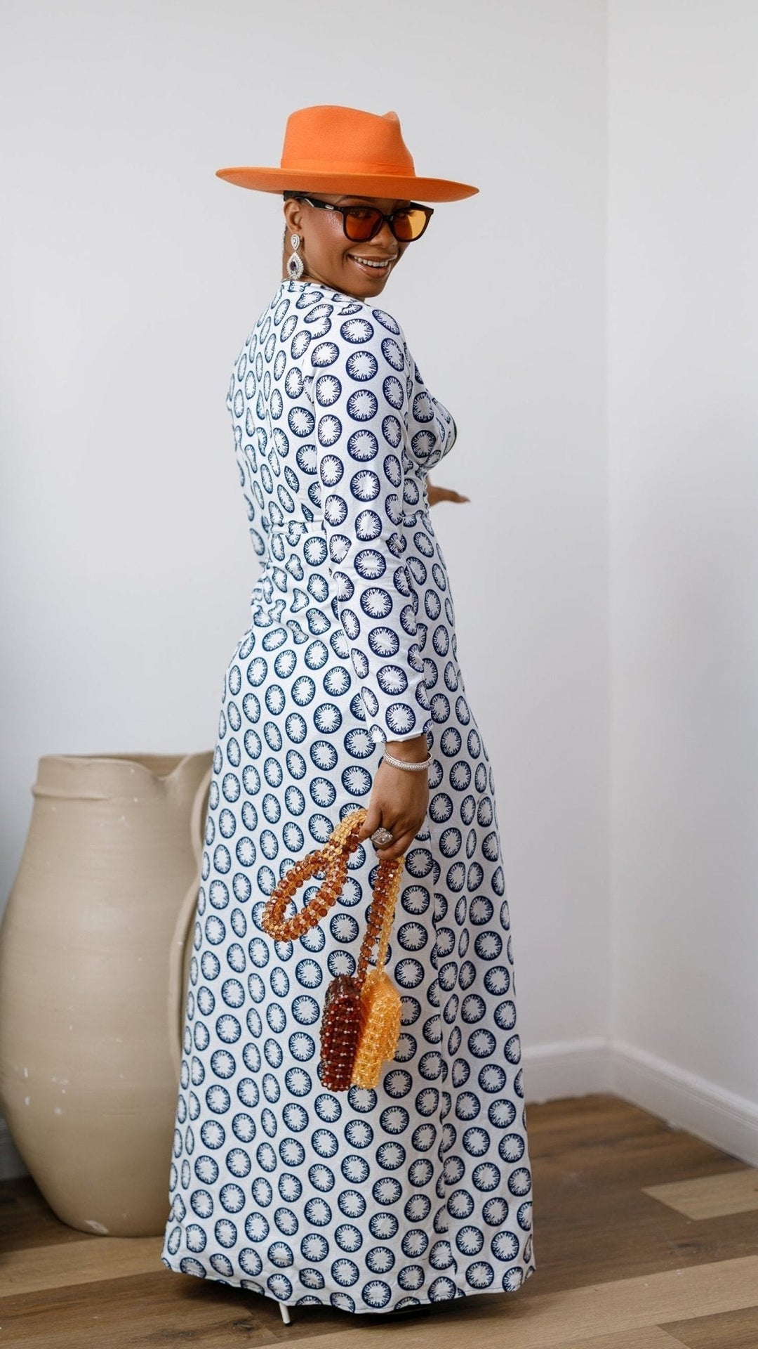 FARIDA AFRICAN PRINT LONG SLEEVE FRONT ZIP MAXI DRESS [WHITE] - Especially Yours