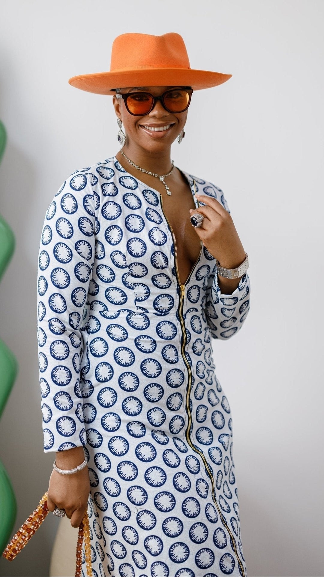 FARIDA AFRICAN PRINT LONG SLEEVE FRONT ZIP MAXI DRESS [WHITE] - Especially Yours