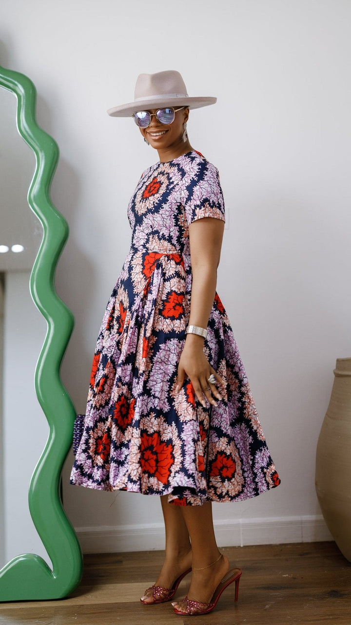 JAYE AFRICAN PRINT FIT-AND-FLARE MIDI DRESS [ORANGE] - Especially Yours